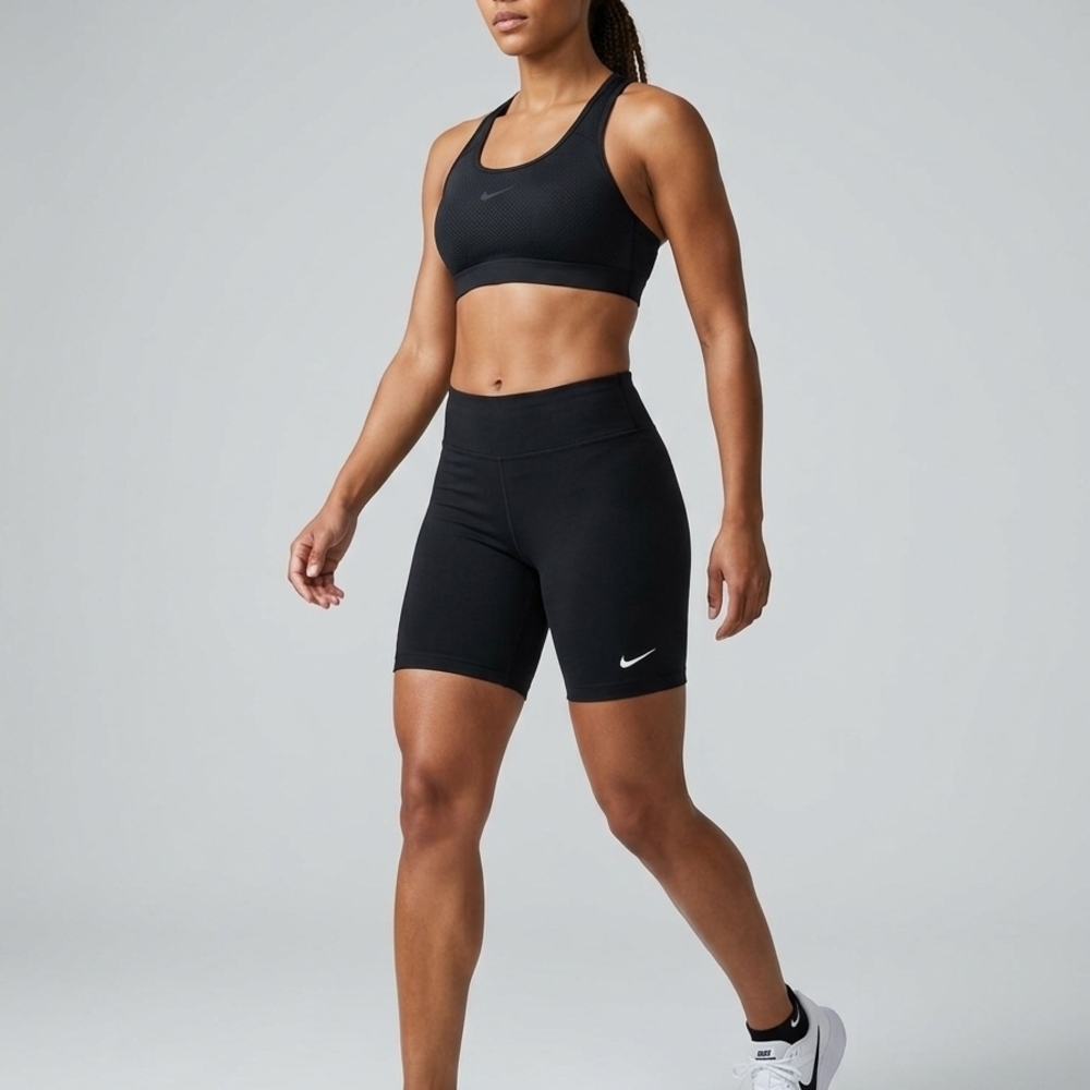 Nike Black Women’s Mid-Rise Bike Shorts with Swoosh